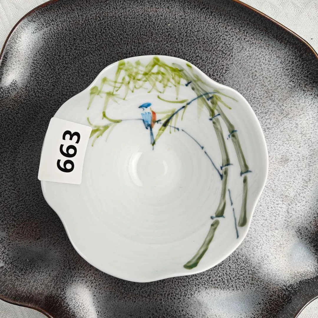 景德镇手绘釉中彩（食品级）花边斗笠碗瓷碗小碗餐具陶瓷家用663