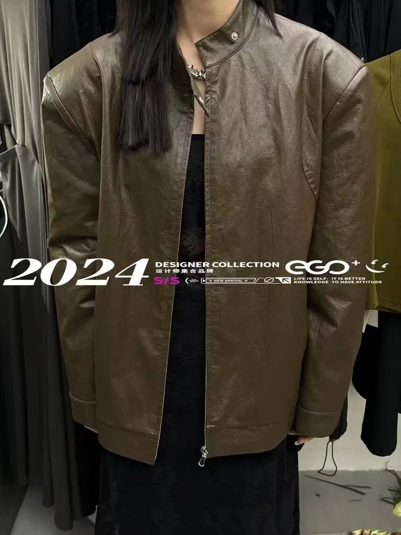 EGO-BBK002皮衣立领常规款常规短款春秋时尚休闲设计师经典简约