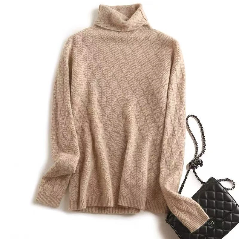 翻领堆堆领毛针织衫套头网红上衣常规时尚长袖纯色打底衫