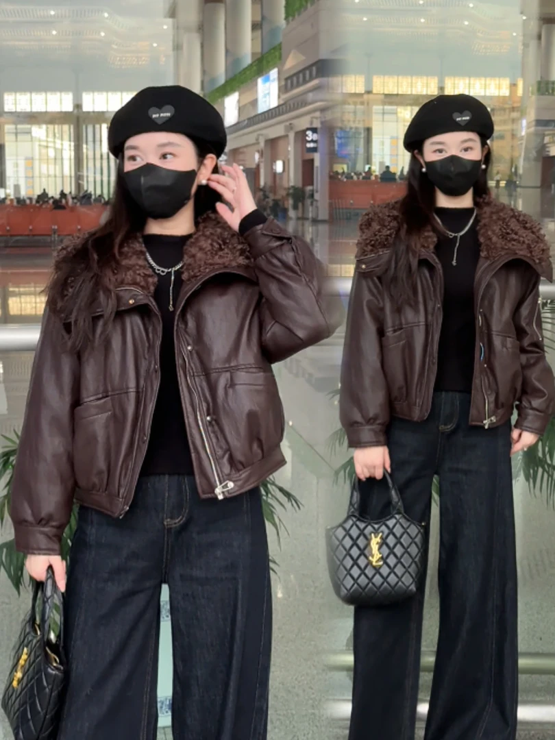 毛毛领羽绒宽松型显瘦冬季时尚厚款翻领皮衣韩版羽绒服