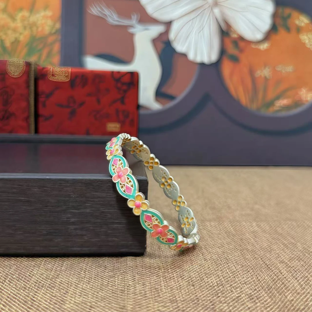 足银手镯 足银999.9[15号]花满筑国风温柔轻奢