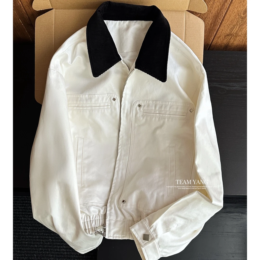 Team Yang-早秋新品莱赛尔加厚保暖宽松休闲硬挺撞色翻领夹克8024