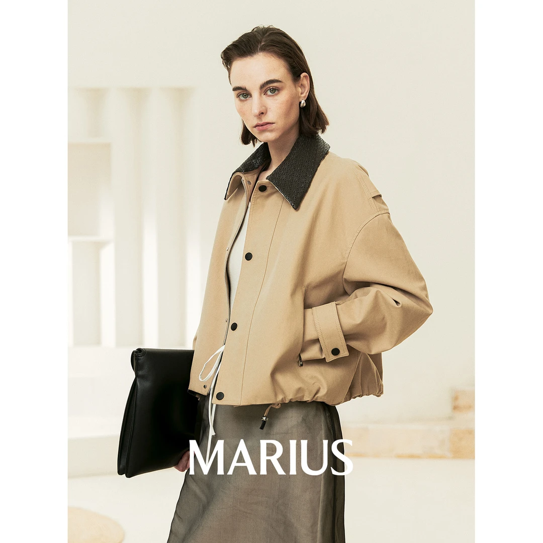 MARIUS | "胖豆豆风衣"气质百搭花苞短款编制大翻领夹克外套/裙裤