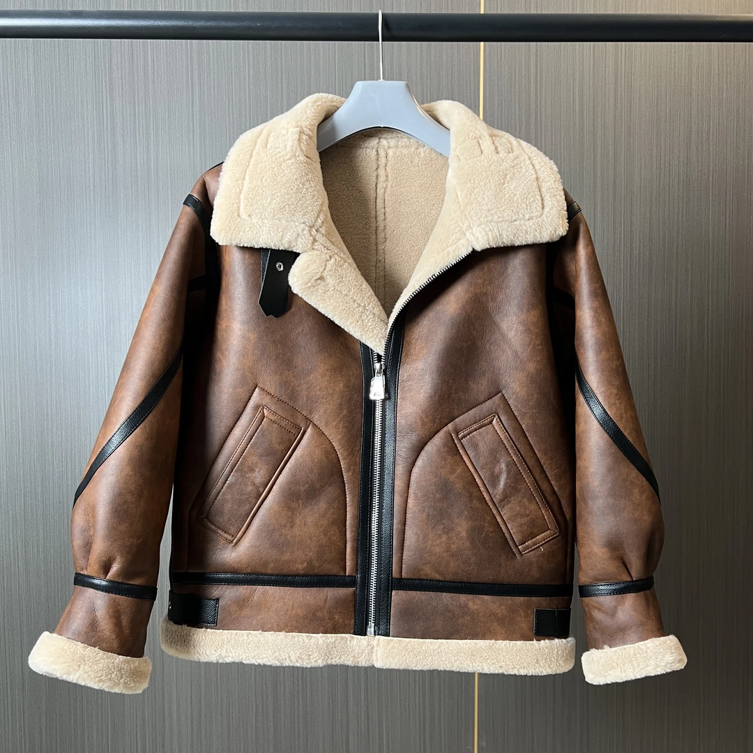 女士冬季皮毛一体保暖外套E加绒加厚潮牌机车风