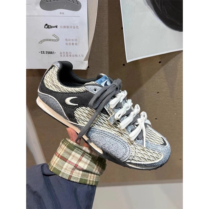 复古德训鞋女2025春夏新款网面透气百搭休闲渔网跑鞋运动阿甘鞋子