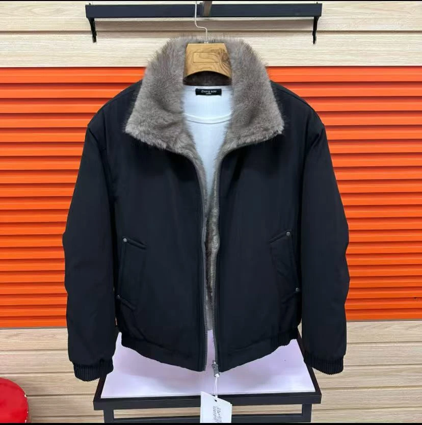 男装夹克加厚加绒秋冬翻领款休闲外套保暖冬季时尚潮流男士外套