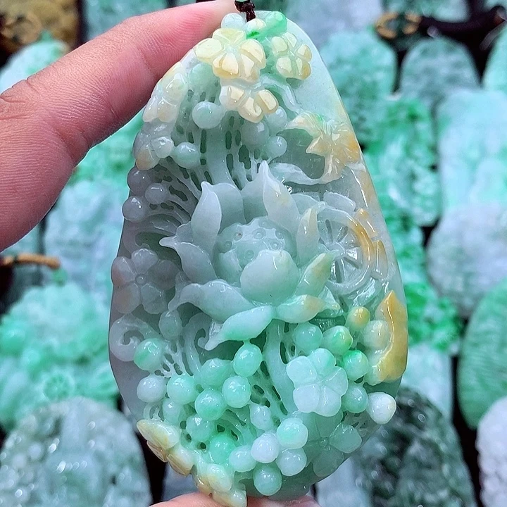 天然A货翡翠花鸟牌
