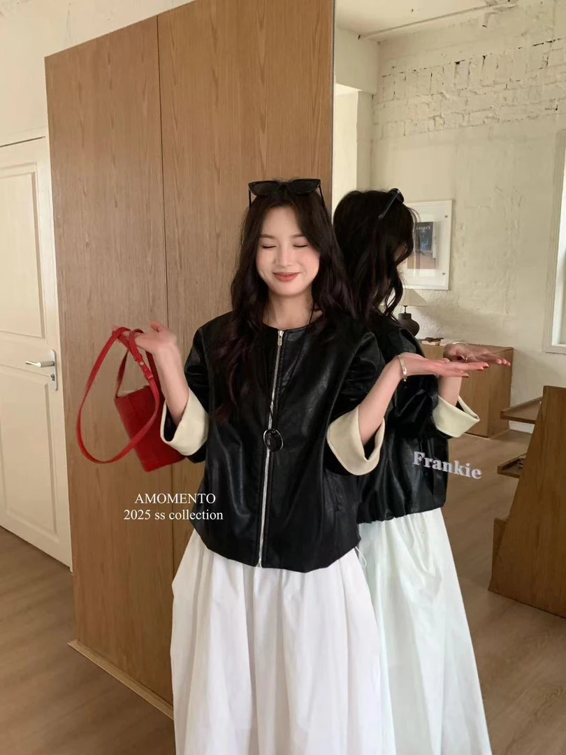 春季水洗皮短款极简风常规款皮衣复古百搭时尚休闲韩版显瘦