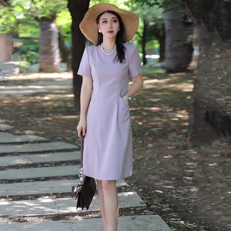 丁香紫夏季职业通勤小香风时尚轻奢气质修身显瘦A字裙女装连衣裙