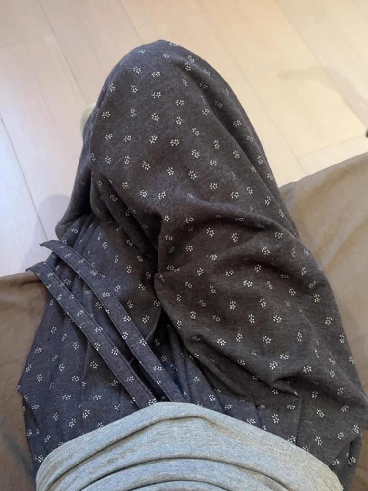 秋冬季韩系碎花毛呢阔腿裤女款宽松大码胖mm弯刀慵懒松弛感休闲裤