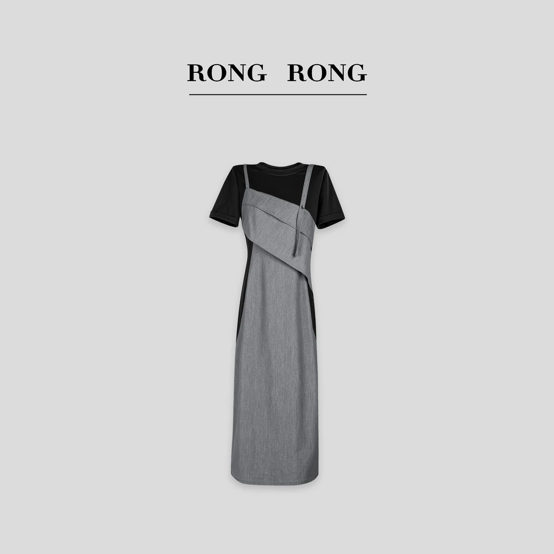 溶溶【墨隐蓝调】RONGRONG 复古牛仔拼接连衣裙ZFX6L5524-5.24 L001