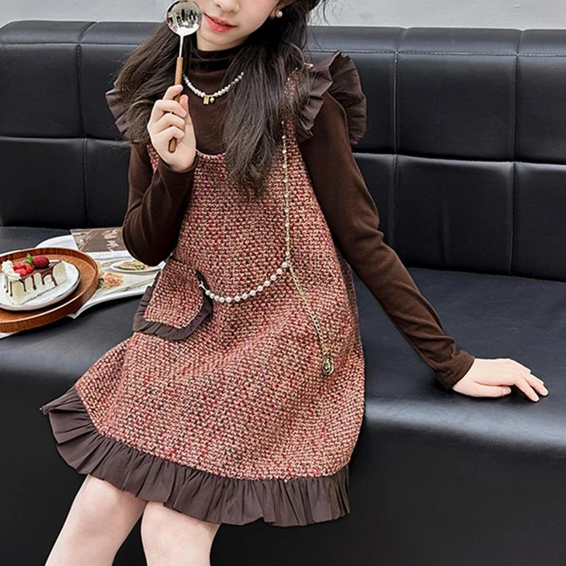 FAVMARTHA女孩的小香连衣裙套装春季和秋季2025新的大儿童的秋季