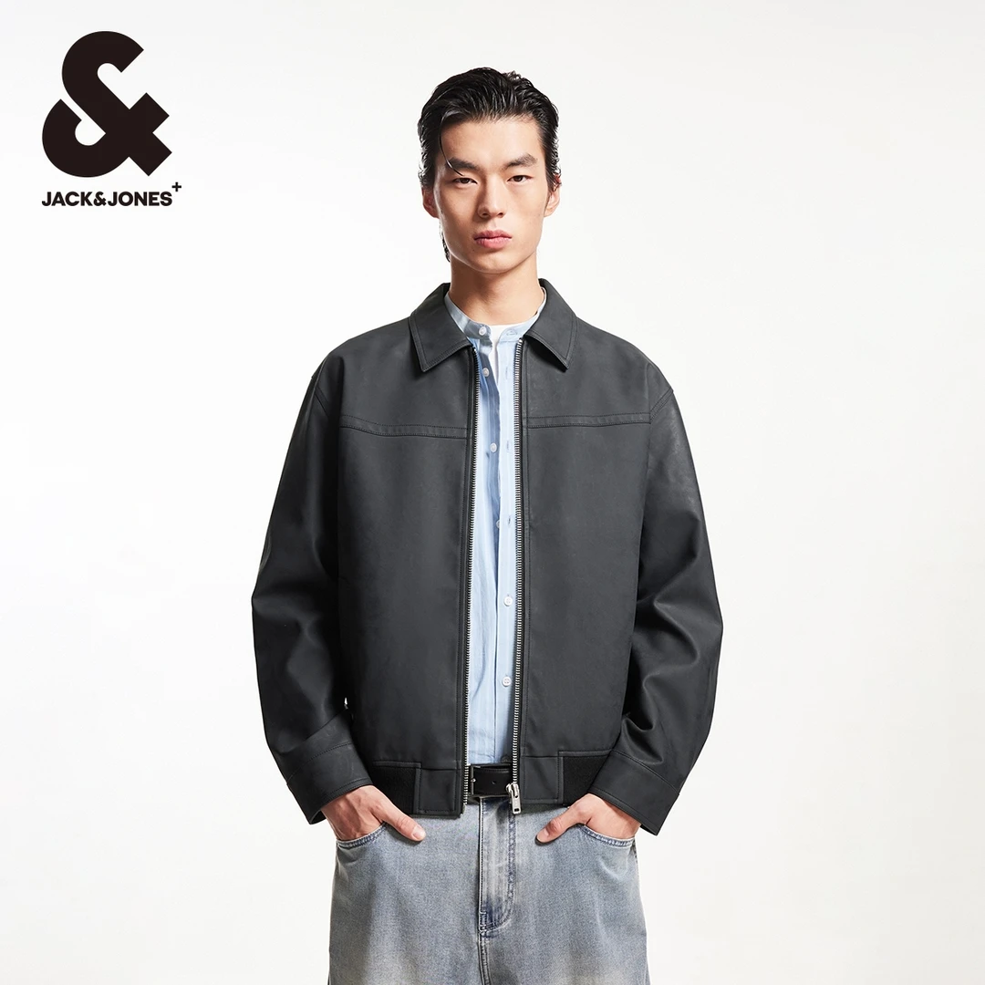 【商场同款】杰克琼斯春季衣身拼接剪裁舒适时尚翻领夹克外套男装