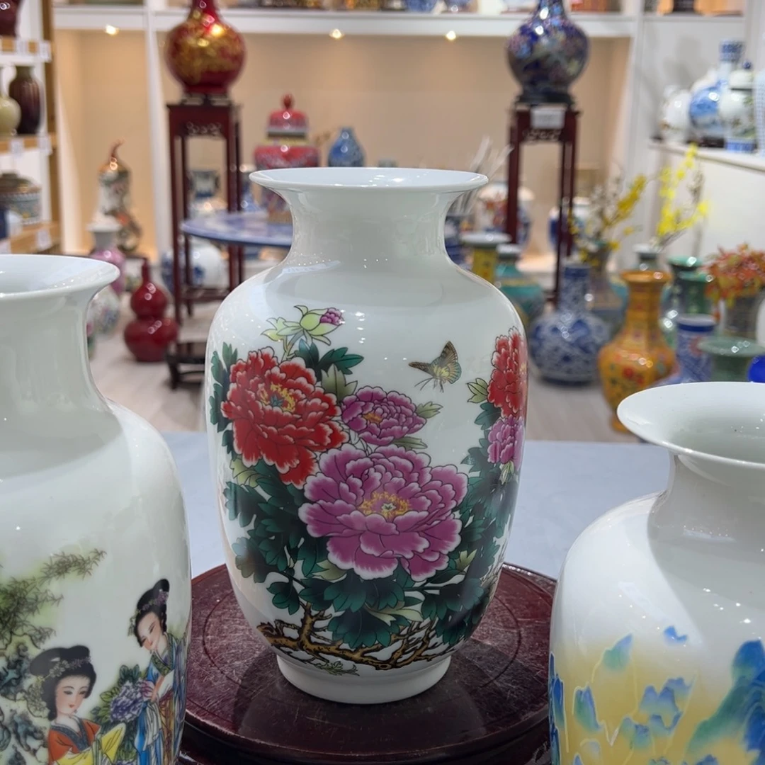 摆件陶22cm花开富贵冬瓜瓶