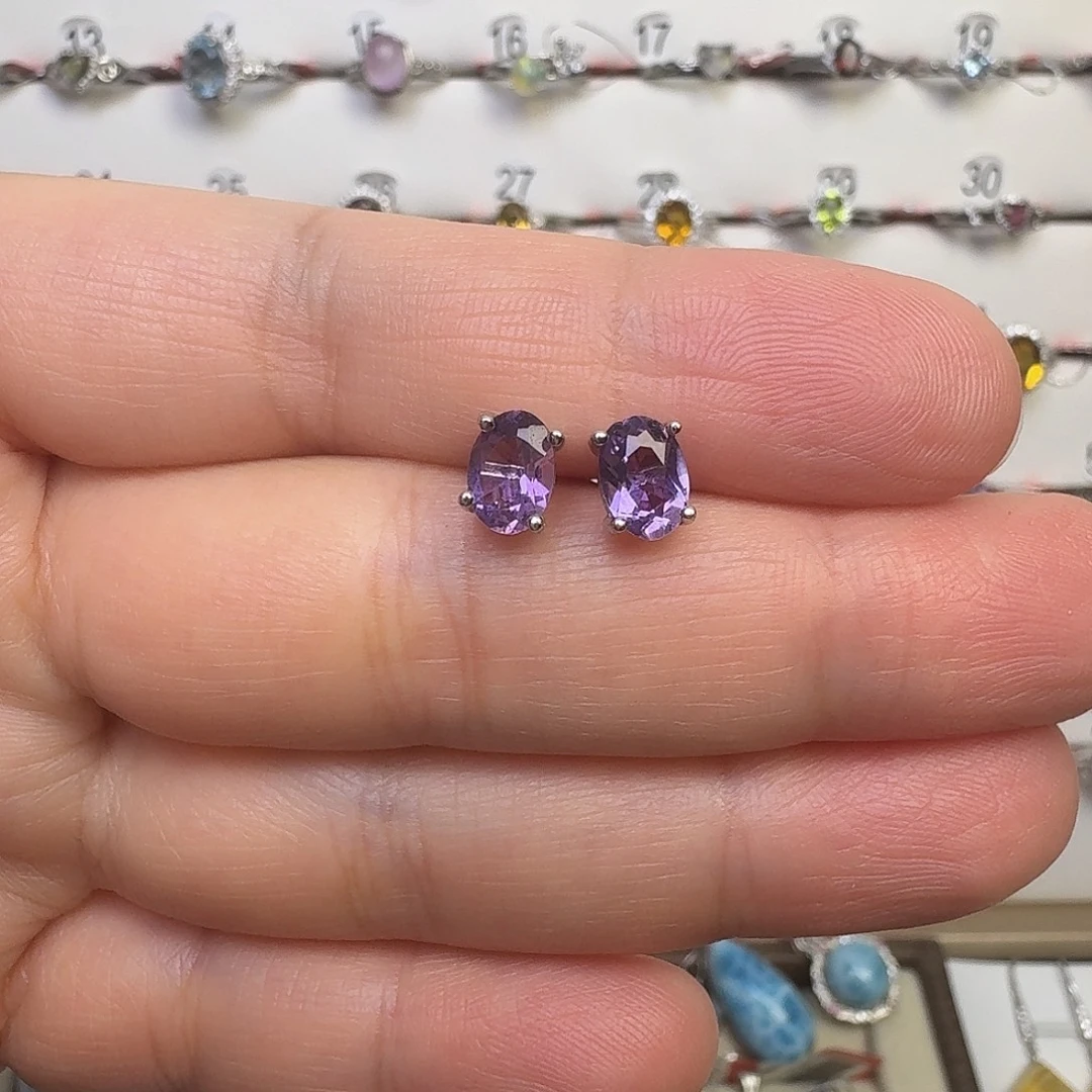 紫晶银S925镶嵌耳饰