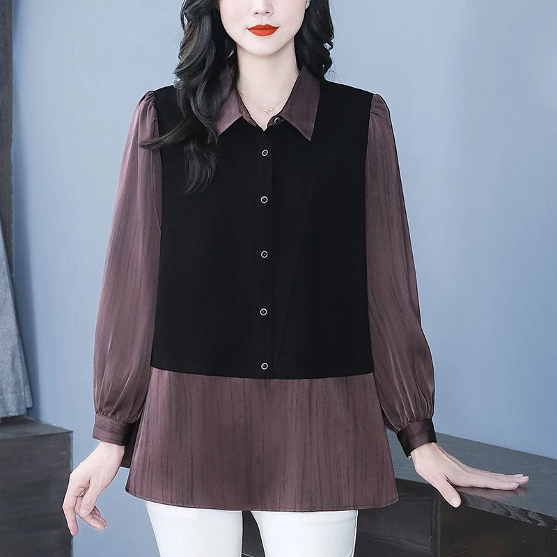 【现现款】大码女装2025秋冬季新款休闲拼接宽松设计感上衣251165