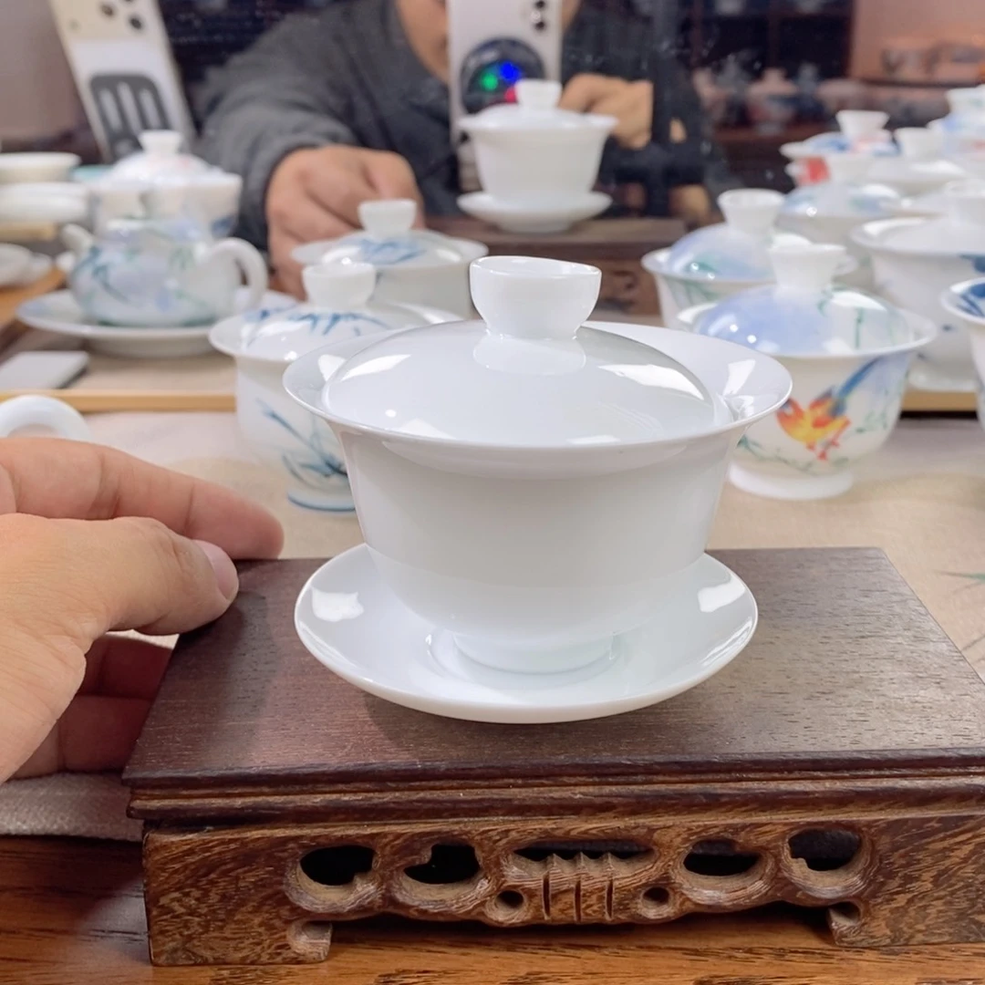 超薄柸羊脂玉飞碟盖碗140