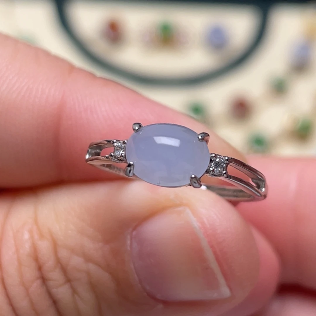 翡翠戒指银S925镶嵌纯天然缅甸翡翠