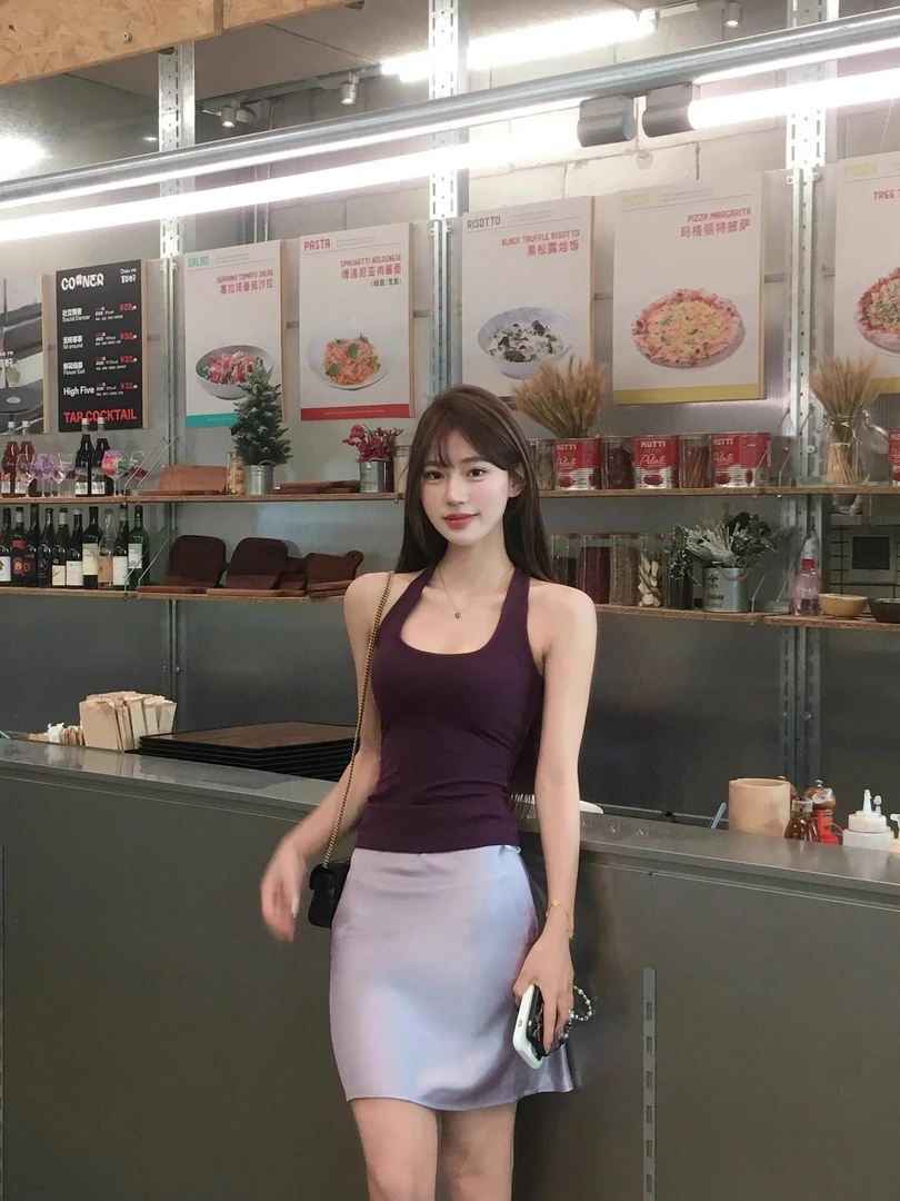 Not defined紫色U领挂脖吊带背心女夏季纯欲修身辣妹百搭外穿上衣