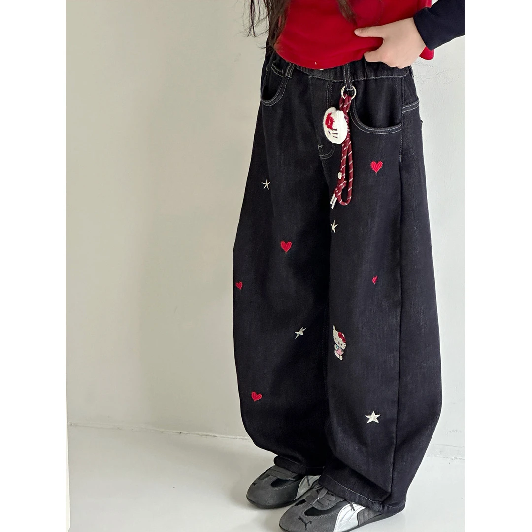 K30280孙小美女童弯刀牛仔裤儿童加绒加厚裤子2025新款秋冬装裤子