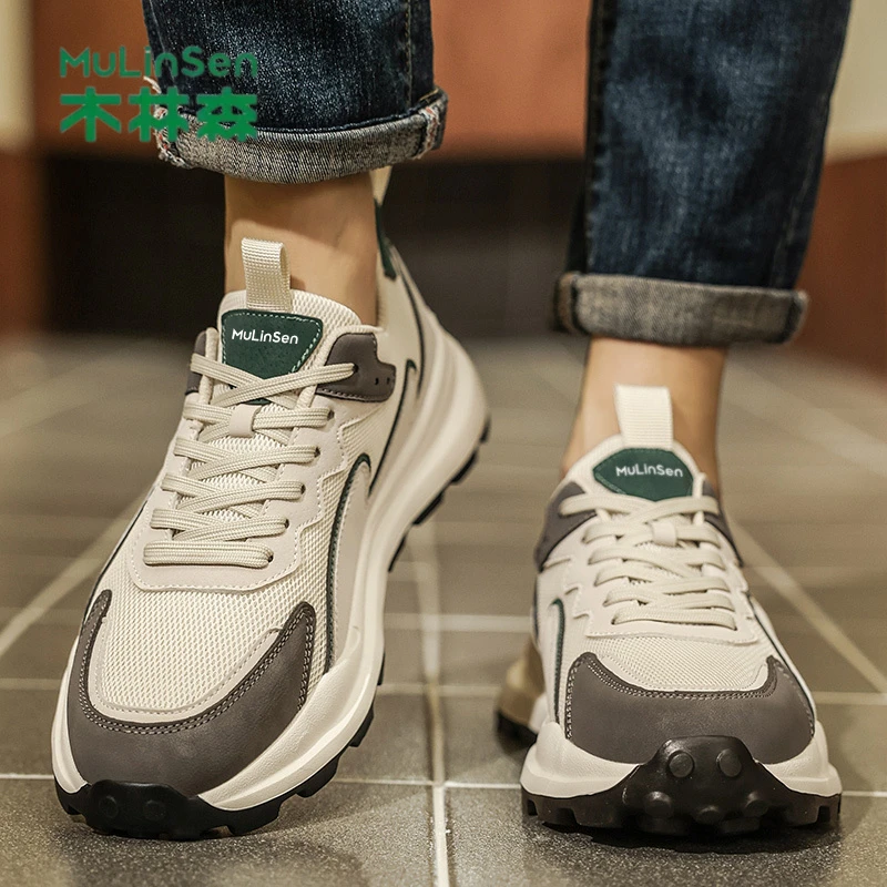 木林森男鞋运动鞋2025新款秋季网面透气阿甘鞋子爆款休闲老爹网鞋