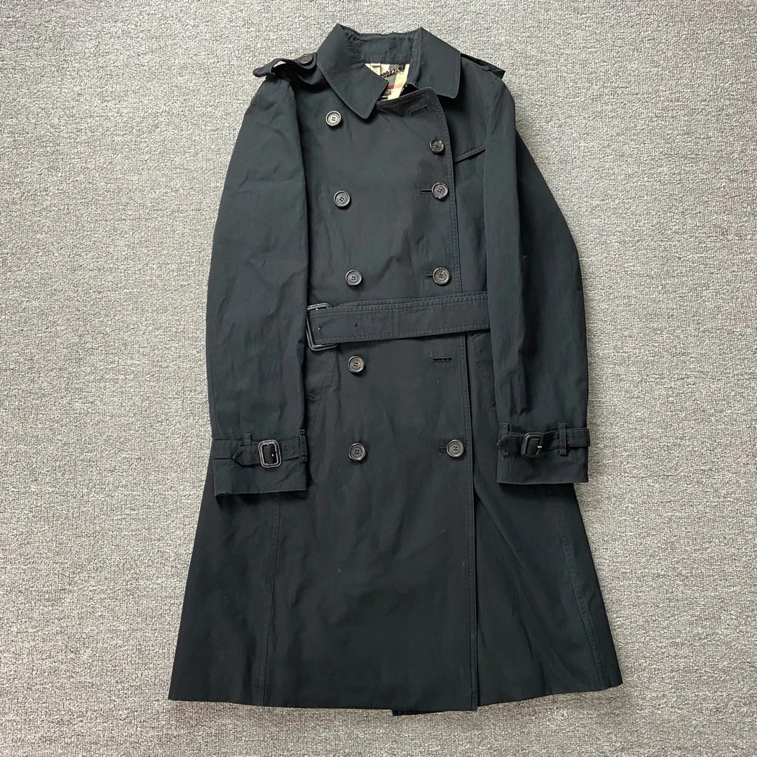 95新 BURBERRY/博柏利 9335/纯色双排扣系带风衣女款黑色