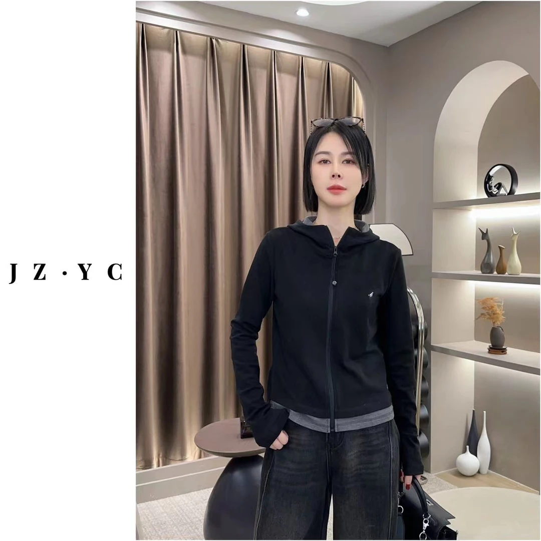 【洁子推荐】2024秋冬241186-1新款连帽拼色休闲卫衣JZYC