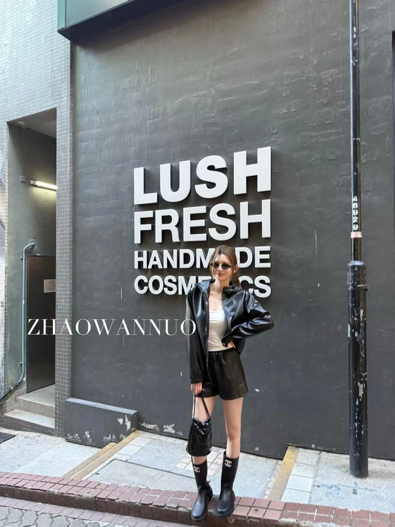 ZHAO WANNUO 丨 D*S秋冬黑色皮衣夹克连帽外套NC0867