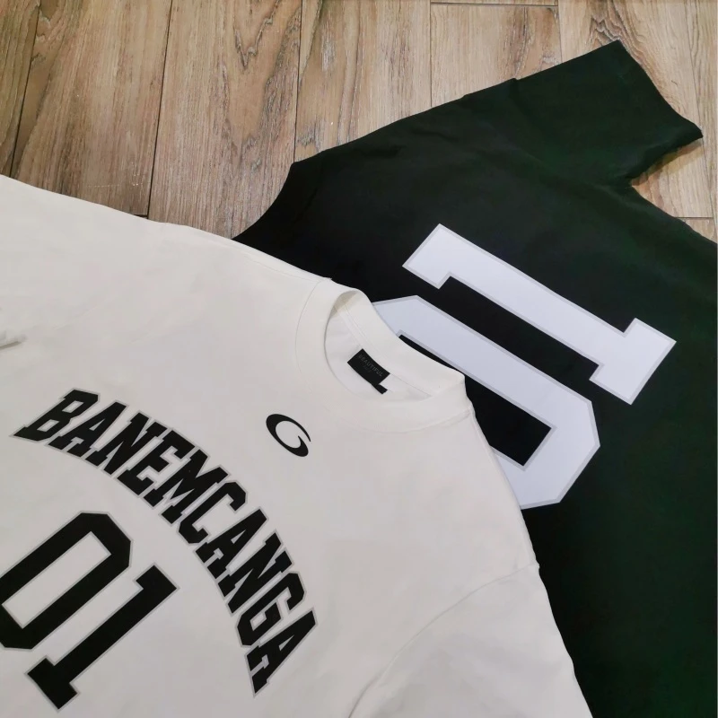 美式2025SS夏季运动短袖 10巴黎风格印花潮流宽松上衣白色半袖t恤