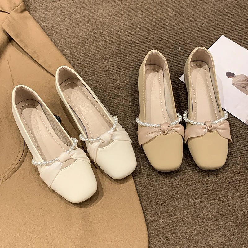 YYCORAL/宇逸瑚女鞋软底浅口法式仙女鞋软底豆豆鞋方头单鞋粗跟