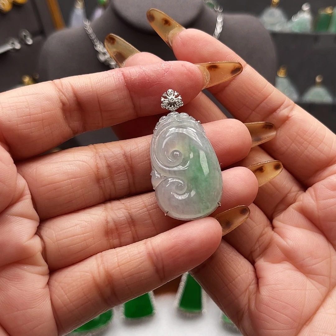 翡翠18K金镶嵌吊坠(不含链)