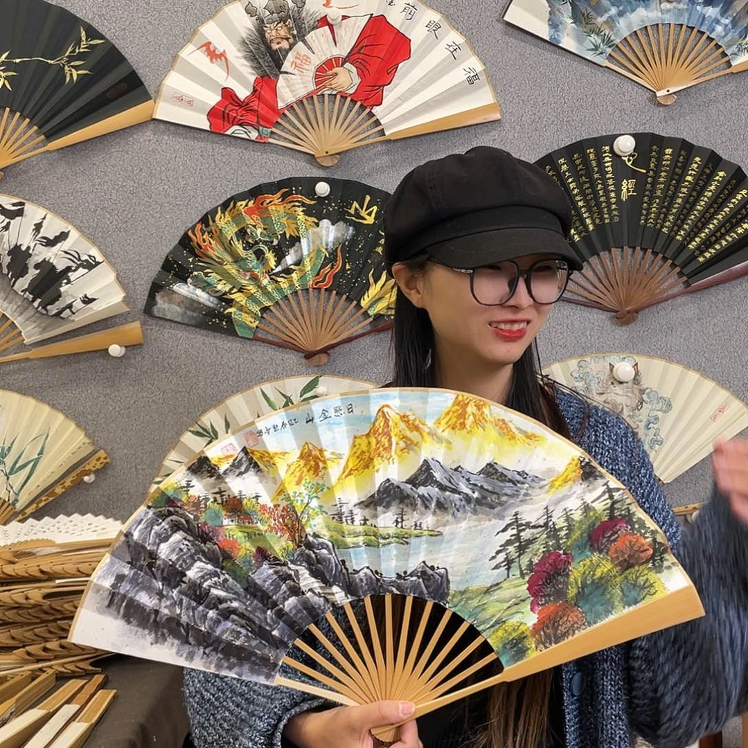 书法10寸玉竹-纯手绘-文玩扇骨（默认粘好）