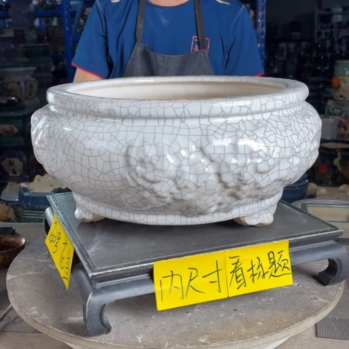 一风堂石湾花盆 内27*12盆口不圆修补痕迹
