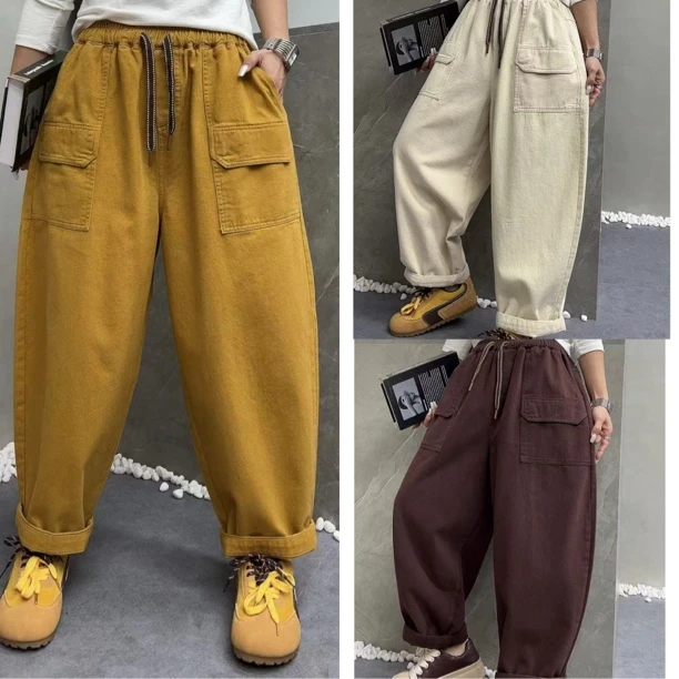 6668#翻盖后兜布料休闲裤「裤长约94cm」