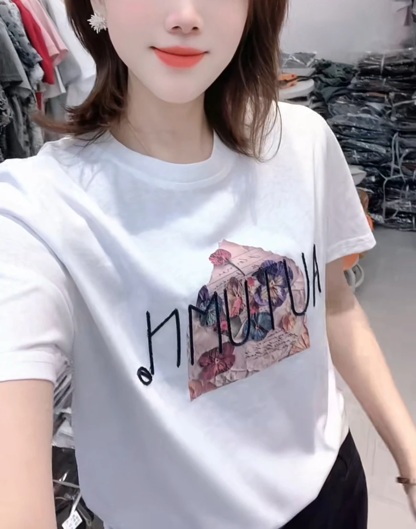 韩系穿搭立体字母短袖T恤女2025夏新款时尚百搭显瘦体恤上衣小衫