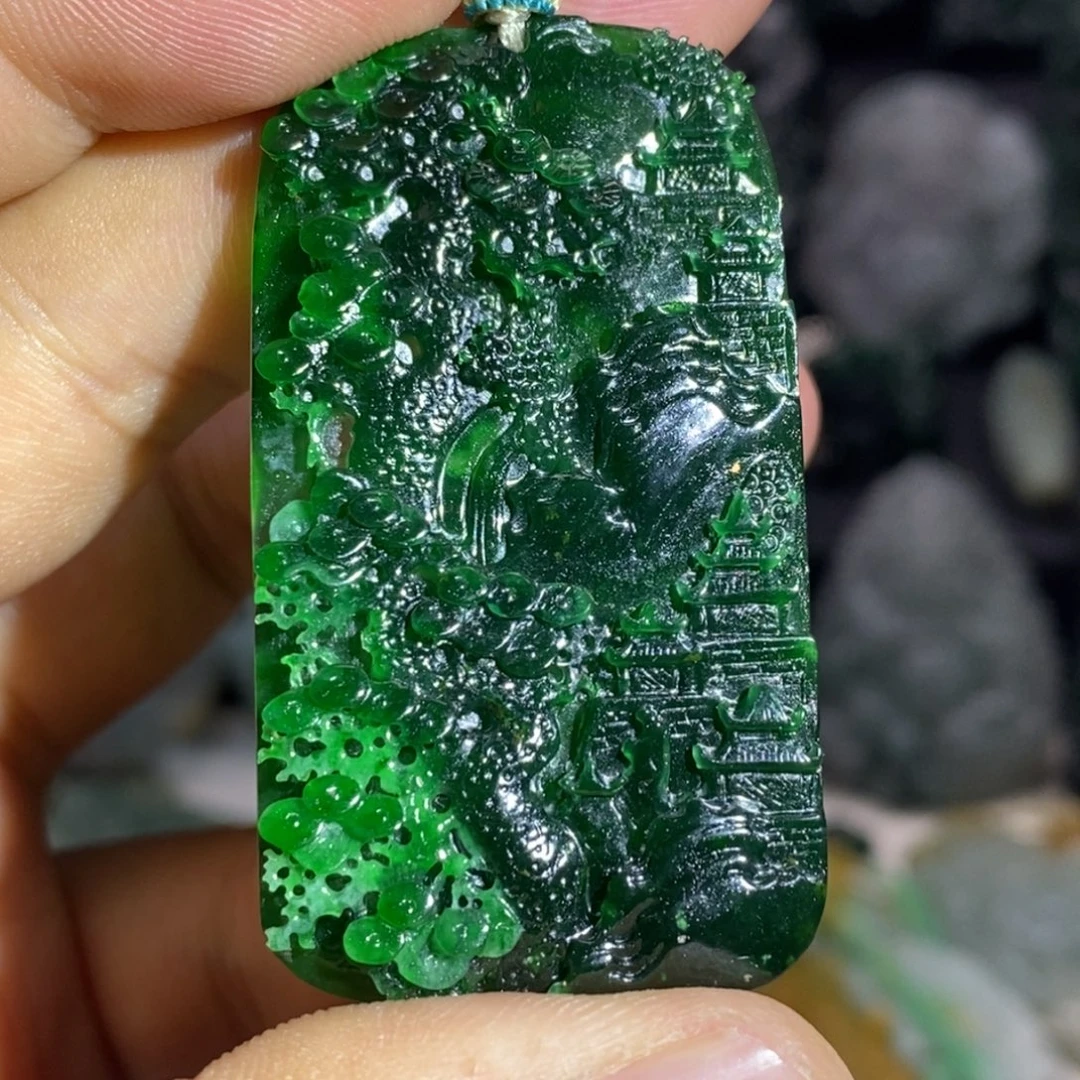 定制翡翠未镶嵌天然翡翠A货山水牌