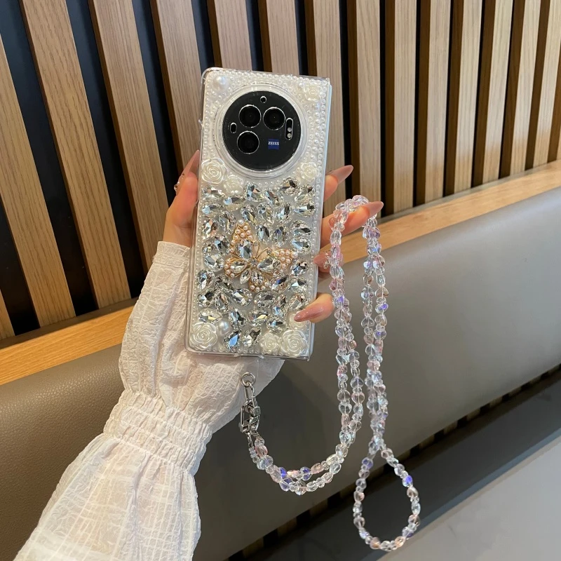 适用vivoxfold5手机壳彩绘满钻蝴蝶玫瑰fold3pro外壳潮流折叠屏