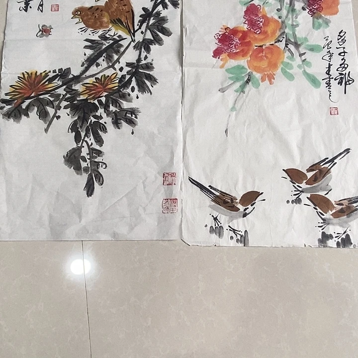 国画四尺四开两张花鸟