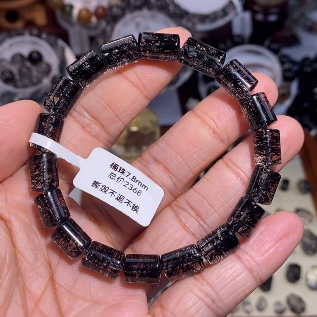 水晶手链未镶嵌黑发晶桶珠全透体满发蕾丝7.8mm毕业级