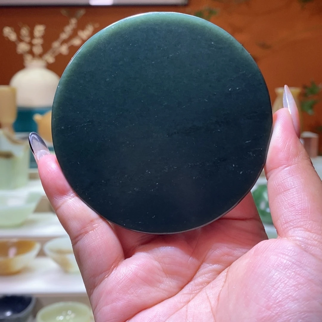 未镶嵌和田玉挂件青玉蓝调大圆杯垫