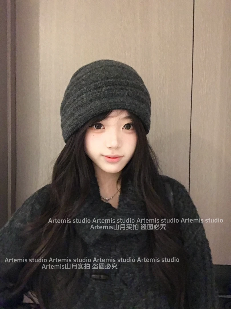 高品质羊毛翻边冷帽复古褶皱包头帽子百搭大头围显脸小氛围感秋冬