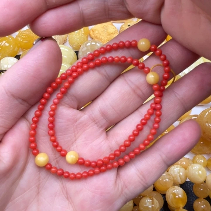 裸石蜜蜡未镶嵌蜜蜡二圈手链