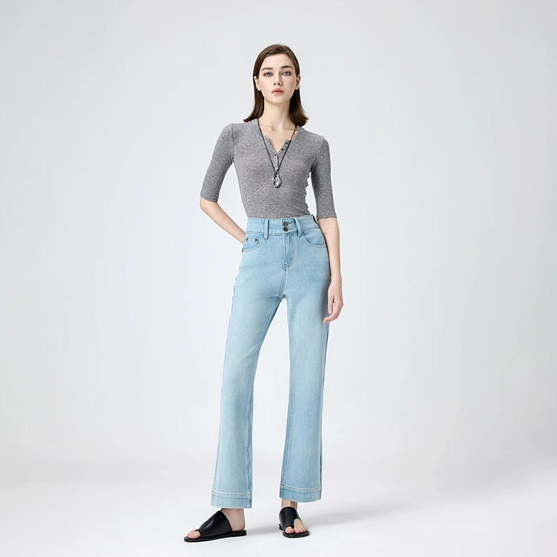 高品质四面弹微喇烟管裤女2025春季醋酸修身显瘦九分直筒法棍裤