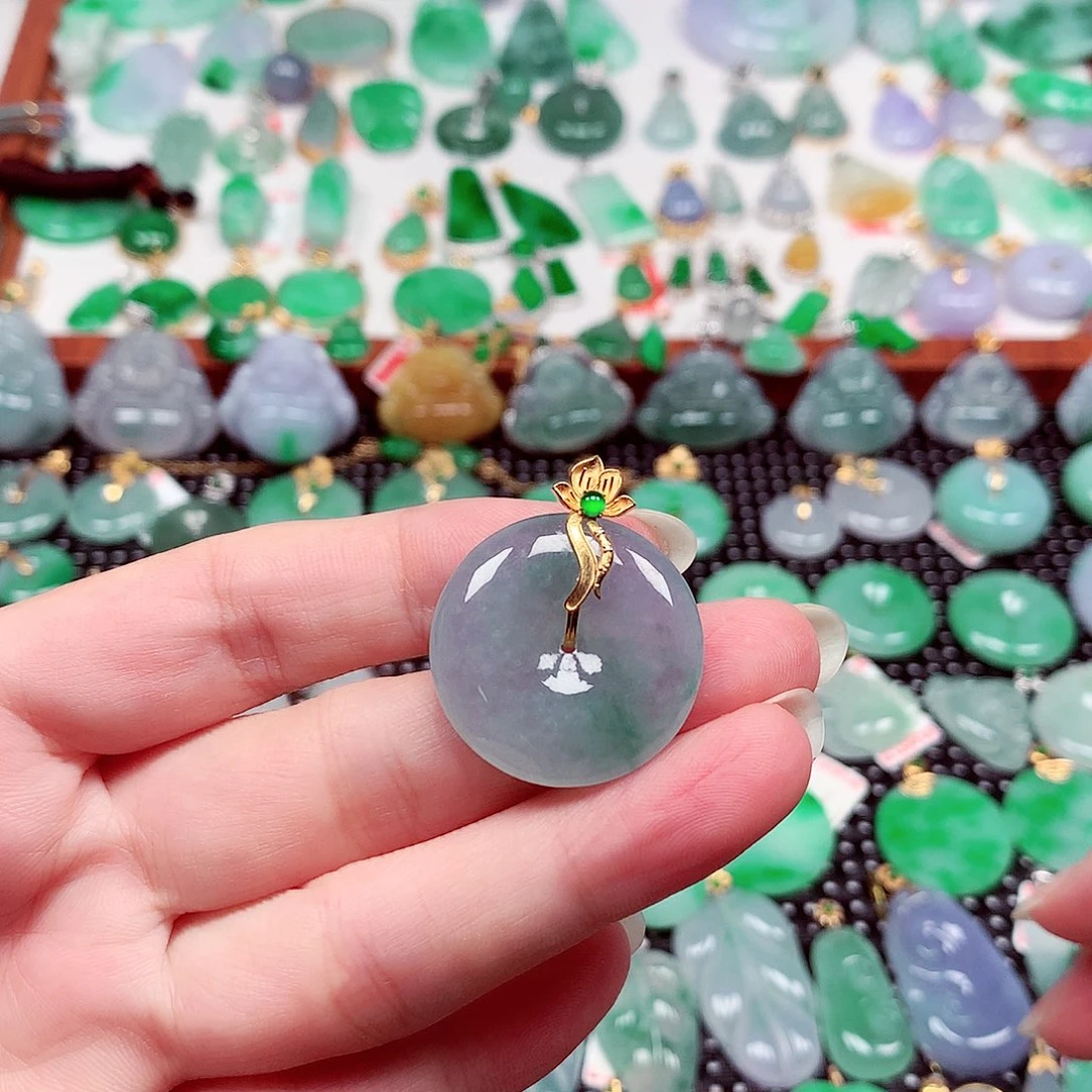 翡翠18K金镶嵌吊坠(不含链)