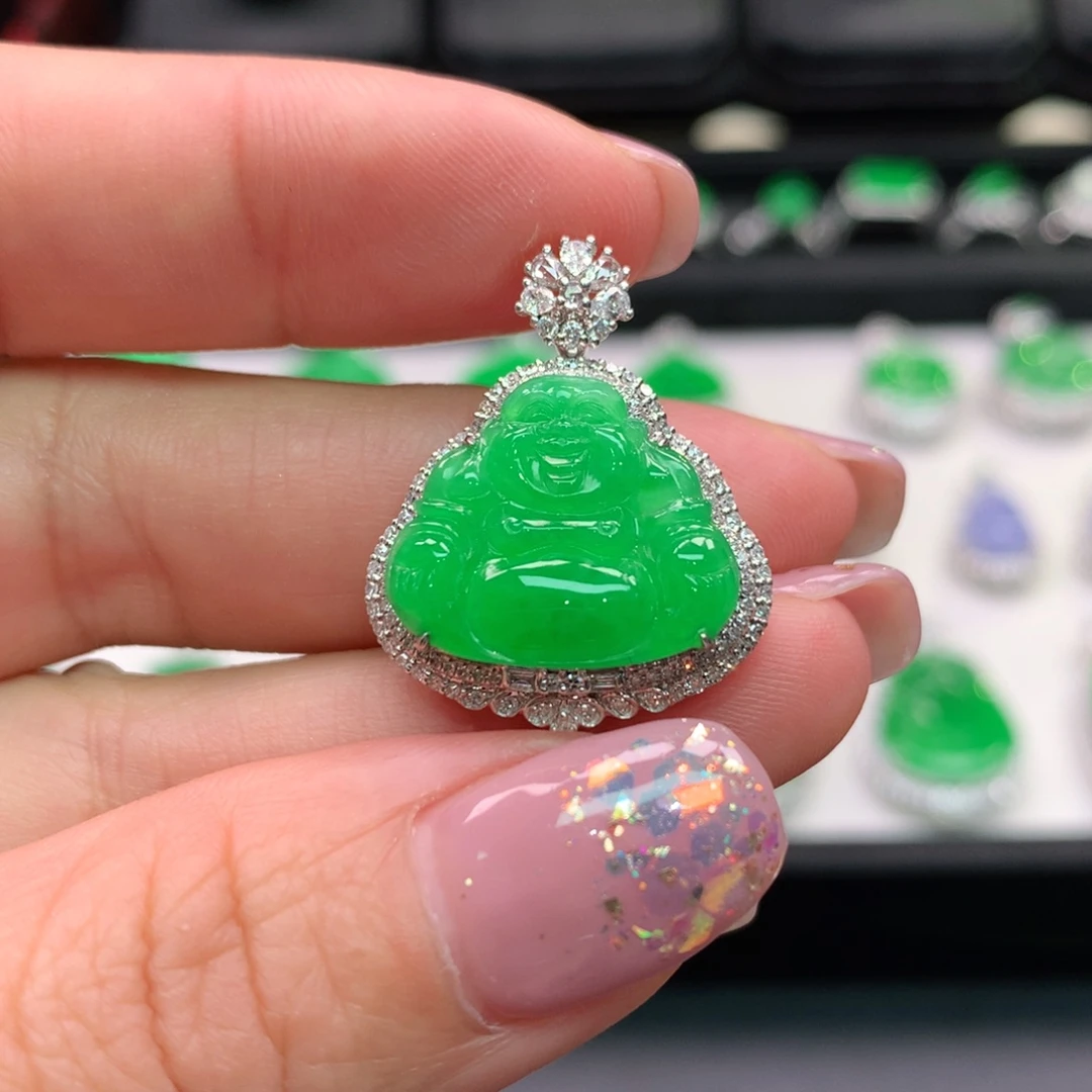 翡翠吊坠(不含链)18K金镶嵌