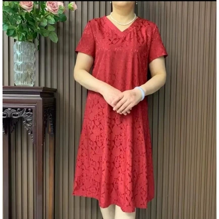 Q05红色 夏季款中年妈妈装长裙时尚印花连衣裙休闲显瘦中长款遮肚