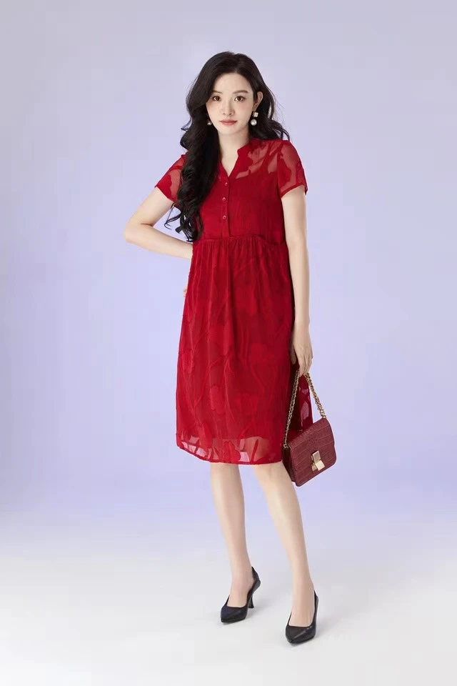【W8202红色】女款显瘦气质时尚女士轻奢休闲百搭连衣裙