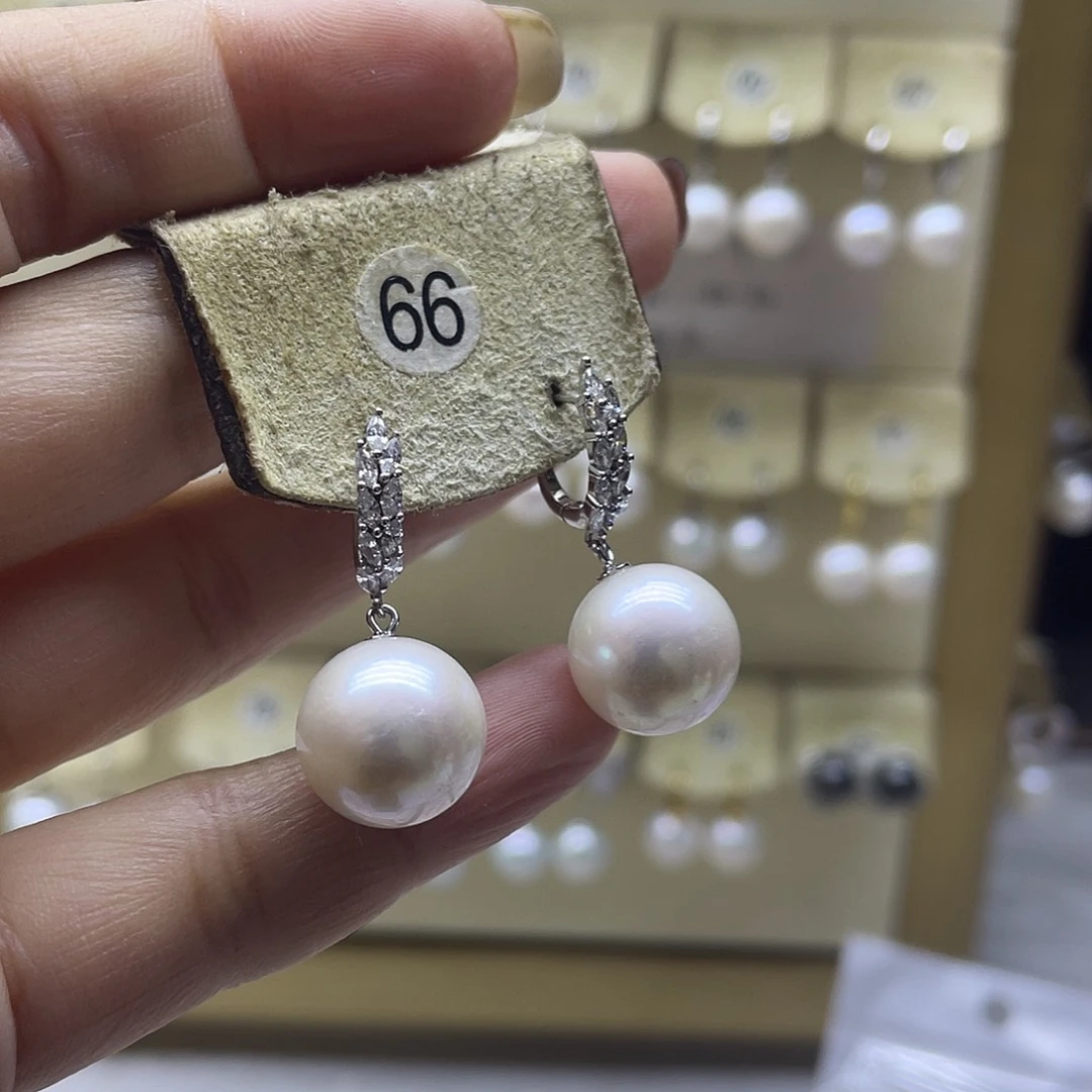 耳饰银S925镶嵌淡水珍珠