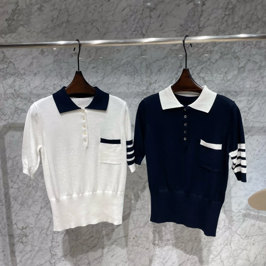 黑白拼口袋小狗短袖polo衫