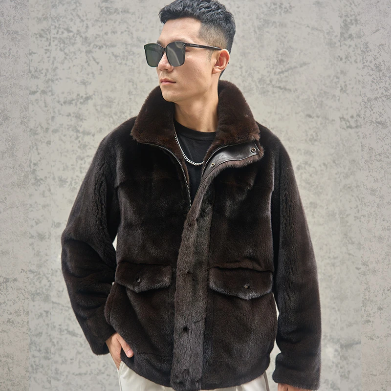 【煜衡】A005宝嘉美本色机车款时尚潮流男士水貂貂皮冬季必备外套